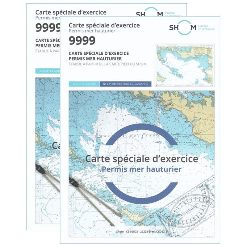 Lot de 2 Cartes Marine 9999 du SHOM - Examen Permis Hauturier