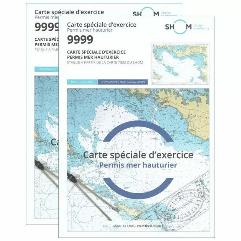 Lot de 2 Cartes Marine 9999 du SHOM - Examen Permis Hauturier