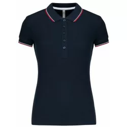 Polo piqué femme bleu navy rouge et blanc