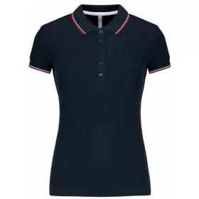 Polo piqué femme bleu navy rouge et blanc