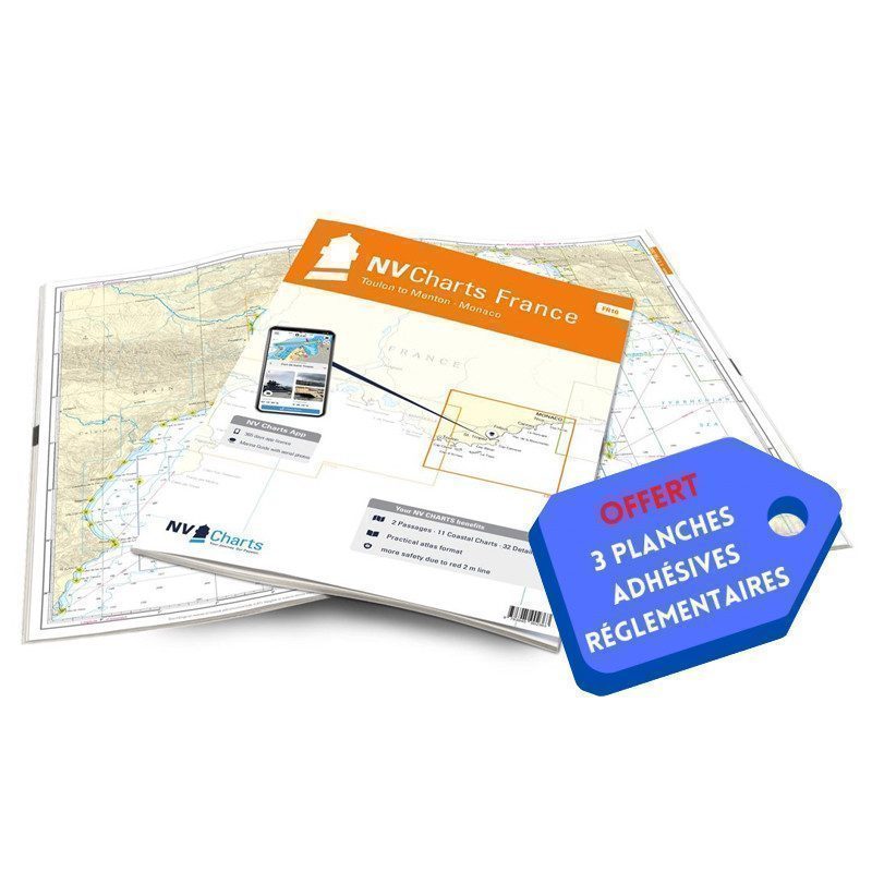 NV-CHARTS FR10 - 45 Côte d'Azur Nautical Charts (from Toulon to Menton) + 3 regulatory adhesive sheets