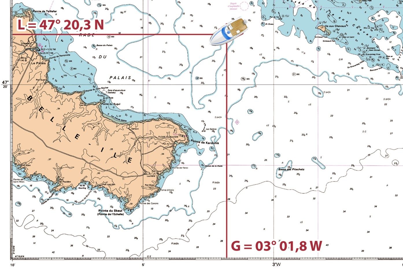 Position sur la carte marine